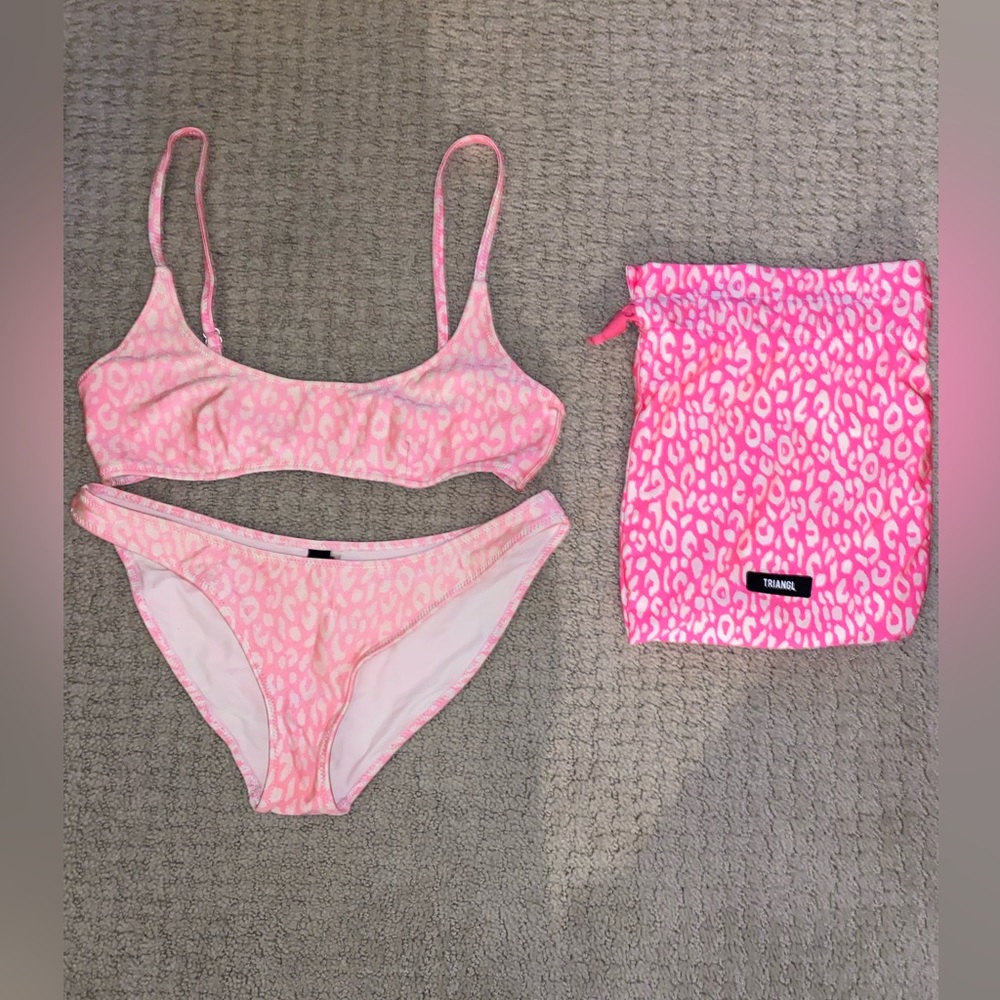 Triangl Pink Cheetah Print Bikini and Travel Bag